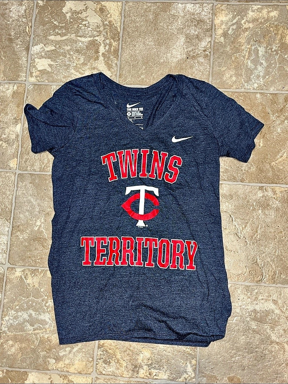Nike Minnesota Twins Territory Tri-Blend V-Neck Tee Blue & Red Medium